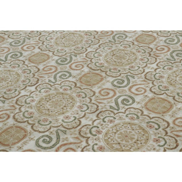 2010s Rug & Kilim’s European Style Rug in Cream-White With Medallions in Green & Beige For Sale - Image 5 of 9