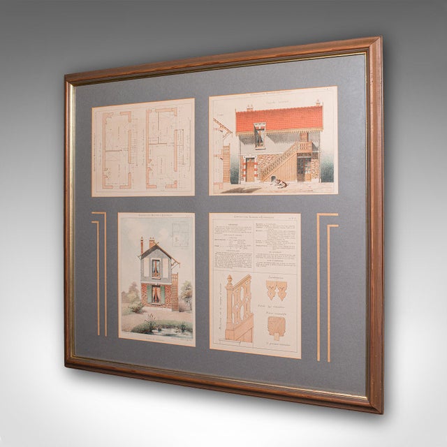 Victorian Antique Framed Architectural Plans, French, Industrial Lithograph Art, Victorian For Sale - Image 3 of 9