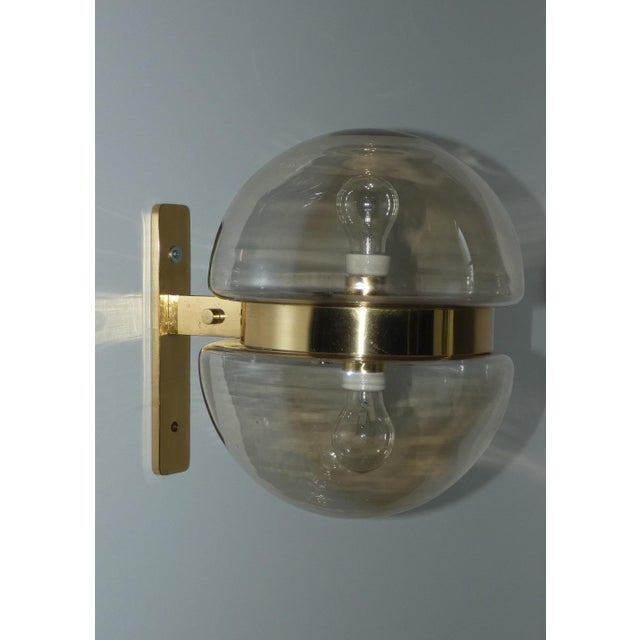 Double-Cap Wall Light in Amber Glass and Brass from Peill & Putzler, Germany, 1960s For Sale - Image 6 of 18