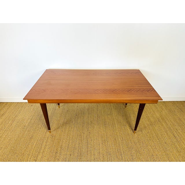 Art Deco Dining Table in Varnished Chevron-Patterned Wood, 1950 For Sale - Image 10 of 11