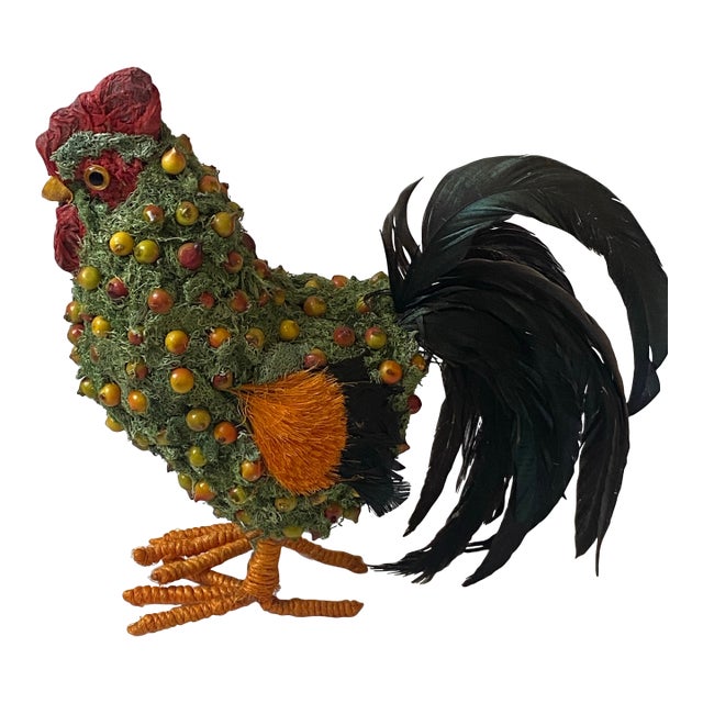 Late 20th Century Decorative Hand Crafted Natural Materials Rooster Figurine For Sale