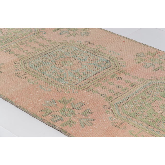 Textile 1960s Light Pink Low Pile Oushak Runner For Sale - Image 7 of 10