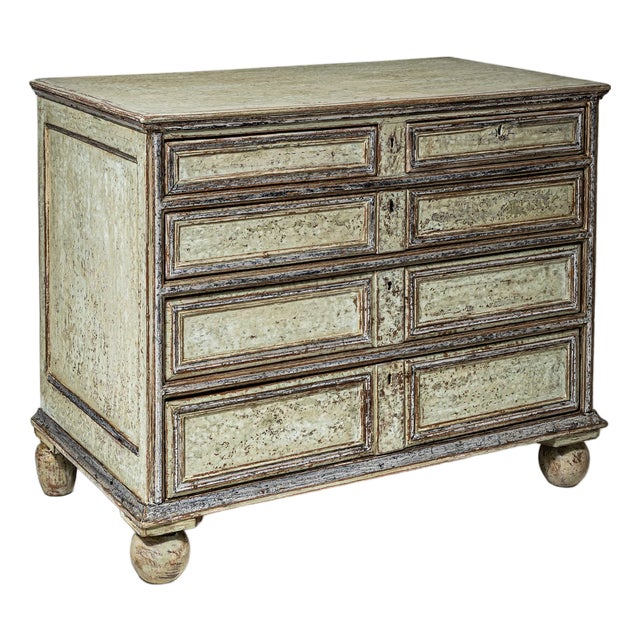 Light Green Patinated Chest of Drawers with Silvered Accents, 1700s For Sale