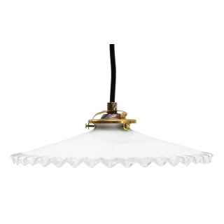 French White Opaline Milk Glass and Brass Pendant Lamp For Sale