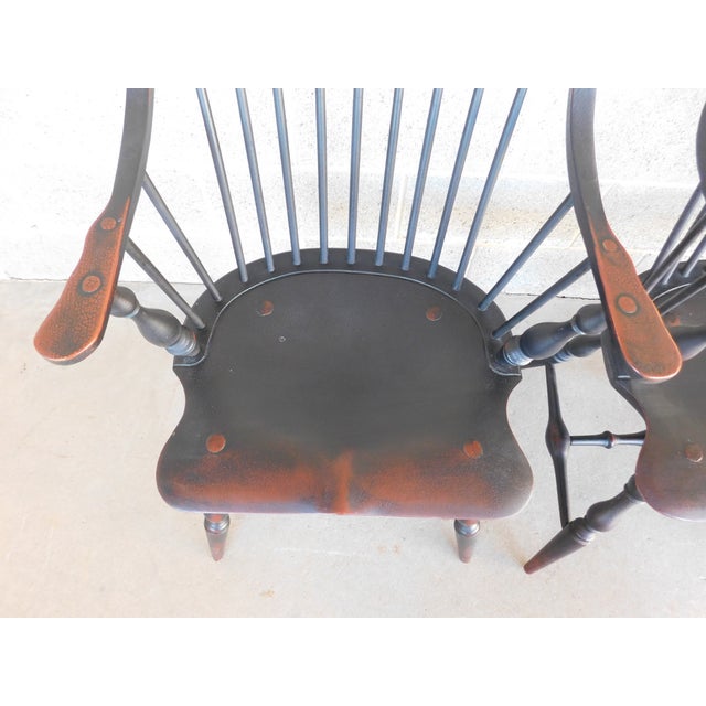 Great Windsor Chair Co Continuous Arm Bow Back Windsor Chairs - Set of 4 Antiqued Hand Finished in Black over a...