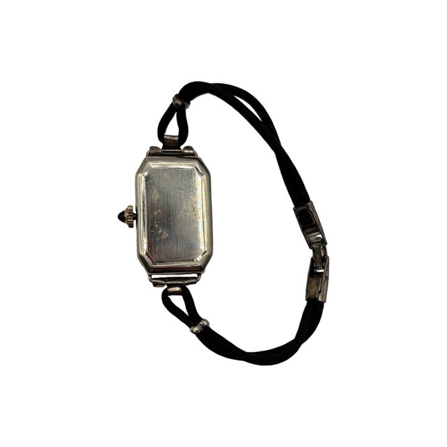 1920s Art Deco 14k White Gold Filled Womens Watch W/ Silk Cord For Sale In Los Angeles - Image 6 of 7