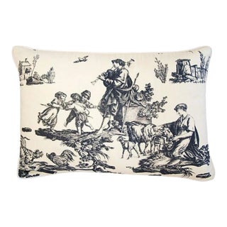 French Countryside Toile Feather/Down Pillow 23" X 16" For Sale