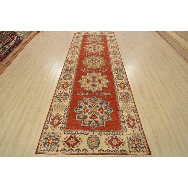 Farmhouse Kazak Runner 4’11” X 13′ Red Wool Tribal Hand-Knotted Oriental Carpet For Sale - Image 3 of 13