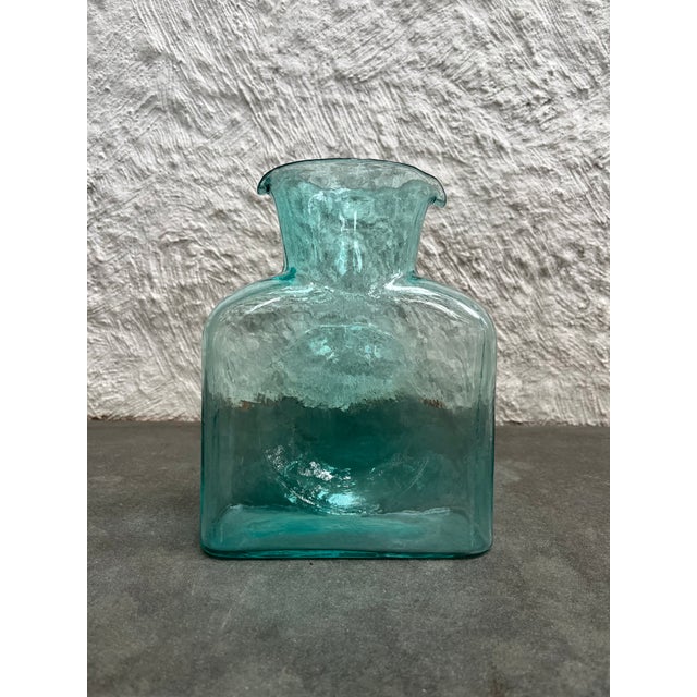 Mid-Century Modern Blenko Glass 384 Teal Green Blue Double Spout Carafe Decanter For Sale - Image 3 of 6