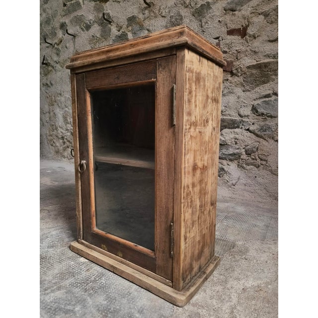 Metal Antique French Wall Cabinet in Pine and Oak with Glass Door, 1850s For Sale - Image 7 of 18