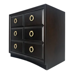 Ebonized Walnut Large Gold Rings Drop Pulls 3 Drawer Bachelor Chest