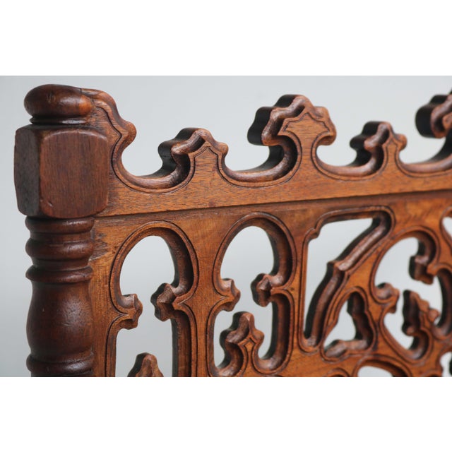 Antique French Gothic Revival Wood Hall Bench, 1880s For Sale - Image 3 of 18