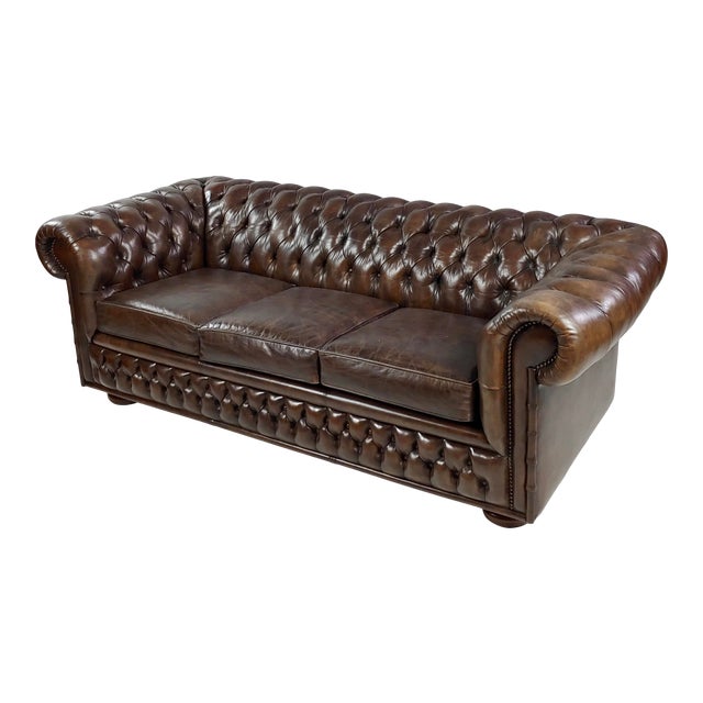 Chesterfield Vintage Tufted Leather Sofa Tobacco Brown Chairish