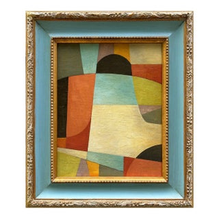 Contemporary Abstract Oil Painting in Vintage Blue Painted Frame For Sale