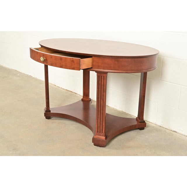 Baker Furniture French Empire Carved Cherry and Burl Wood Library Table or Center Table, Newly Refinished For Sale In South Bend - Image 6 of 15