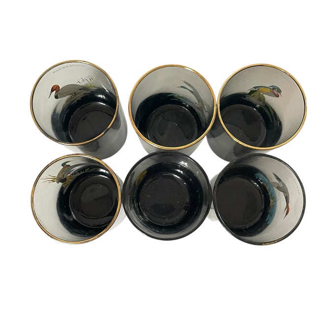 1970s Ned Smith 22k Gold Rim Waterfowl Dof Double Old-Fashioned Glasses, Set of 6 For Sale - Image 5 of 7