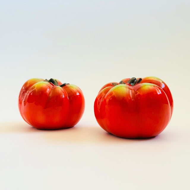Mid-Century Modern Mid Century Ceramic Tomato Salt and Pepper Shakers, Japan 1960s For Sale - Image 3 of 12