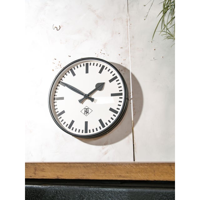 Metal Large Station Wall Clock from Telenorma, Germany, 1950s For Sale - Image 7 of 15
