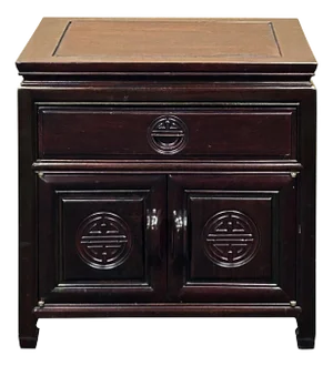 Chinese Oriental Rosewood Character Motif End Table Nightstand
