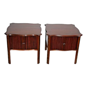 1980s Ethan Allen Nightstands End Tables Cabinets Sliding Pocket Doors - a Pair