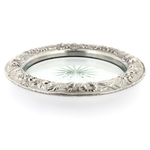 American Large Antique Kirk & Son Repousse Sterling Silver & Cut Glass Wine Coaster For Sale - Image 3 of 10