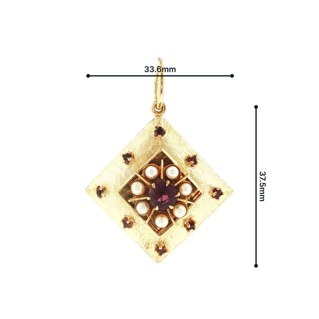 Mid 20th Century Mid-Century 14k Yellow Gold Amethyst and Cultured Pearl Charm For Sale - Image 5 of 5