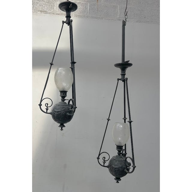 Patinated Bronze Ball Pendant Light, 1800s, Set of 2 For Sale - Image 14 of 14