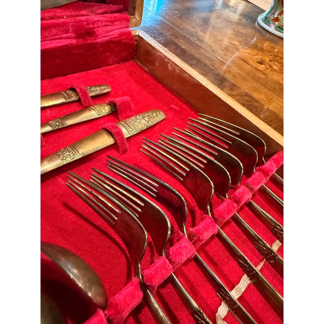 Wood Vintage Thai Siam Flatware Set - 29 pcs with wooden case For Sale - Image 7 of 12