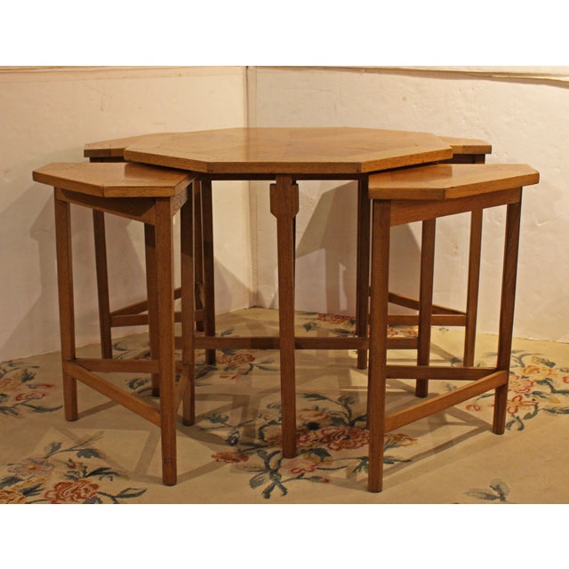 Circa 1970s English Mid Century Modern Oak Coffee Table & Nesting Tables Set For Sale In Raleigh - Image 6 of 6