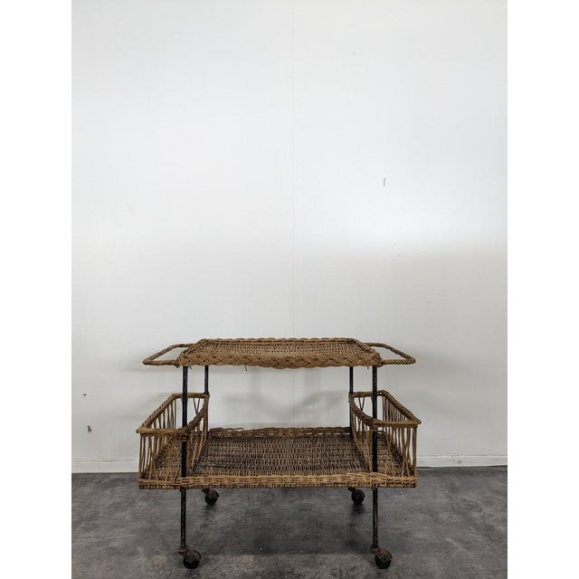 Rattan Rolling Trolley, 1960s, in Very Good conditions.