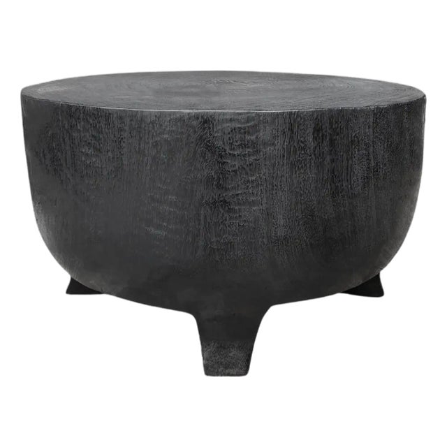 Sculptural Low Side Table Solid Mango Wood Burnt Finish For Sale