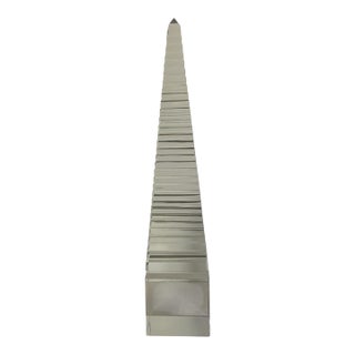 Vintage Neoclassical French Style Cut Crystal Stepped Pagoda Obelisk Sculpture - 17" For Sale