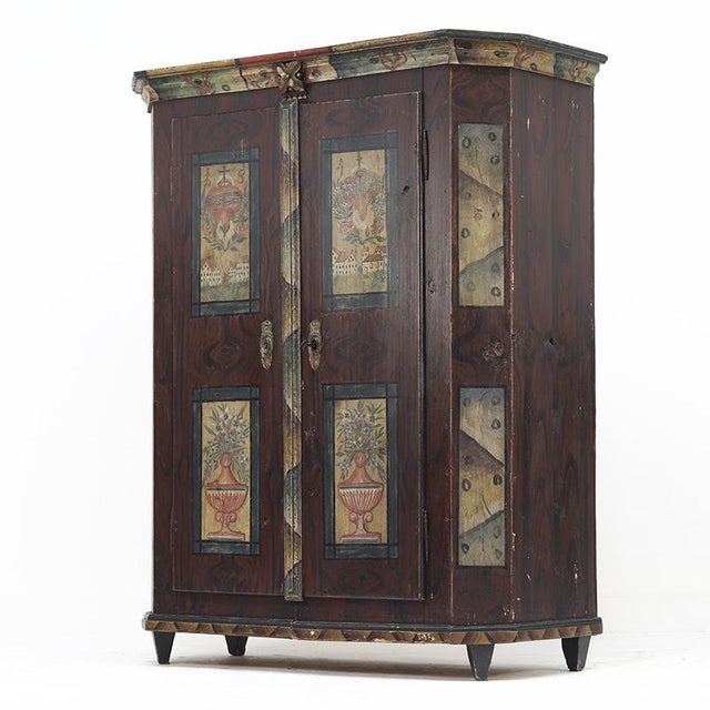 Rustic Rustic Farmhouse Folk Art Painted Bridal Cabinet 1844 For Sale - Image 3 of 18