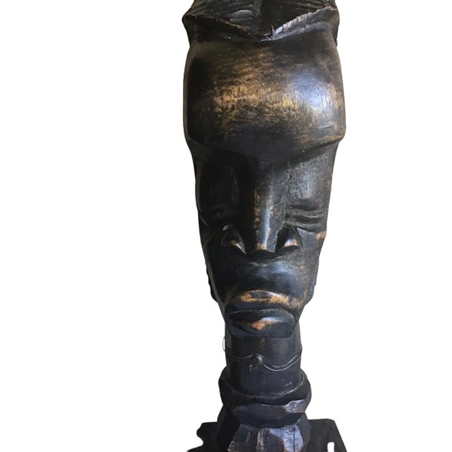 Tribal Late 20th Century Vintage Pair of Genuine Authentic African Ebonywood Hand-Carved Tribal Bust Statues For Sale - Image 3 of 8
