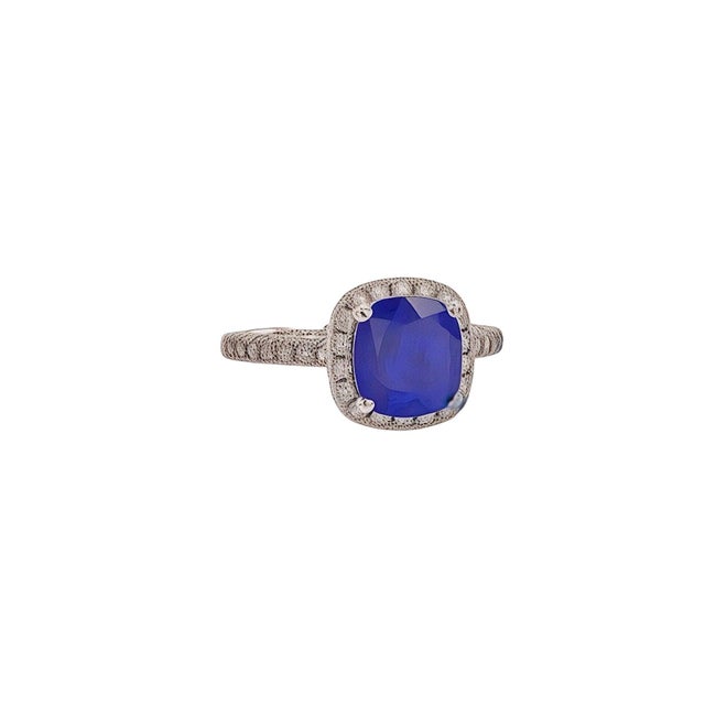 Natural Sapphire Diamond Ring Size 7 14k White Gold 2.51 Certified For Sale - Image 9 of 10