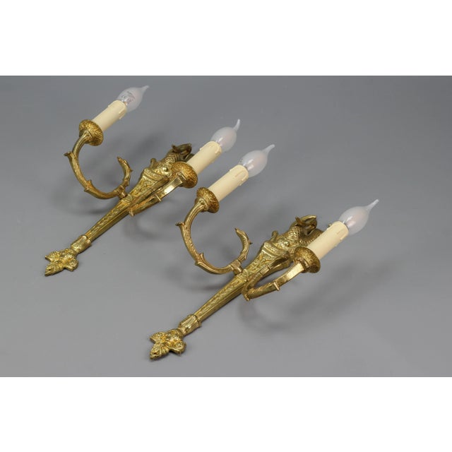 French Empire Style Gilt Bronze 2-Light Sconces, Early 20th Century, Set of 2 For Sale - Image 12 of 18