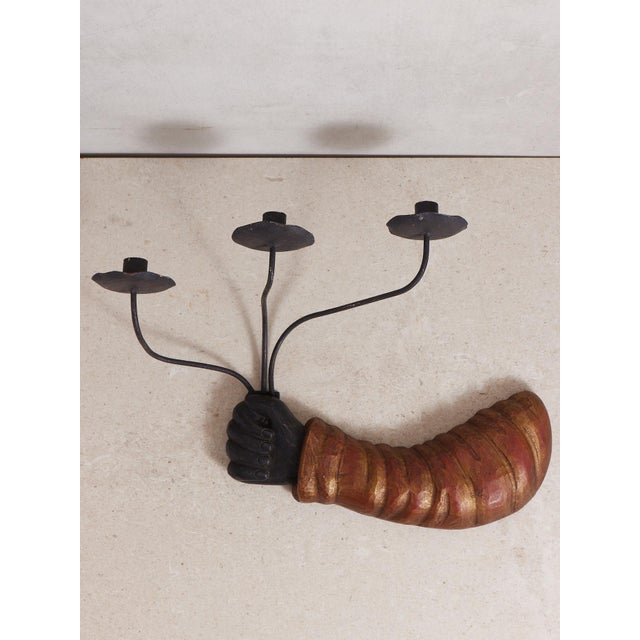 1990s Wood Carved Hand Candelabra For Sale - Image 5 of 12