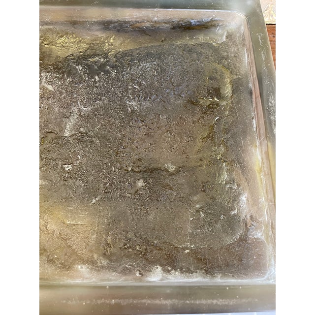 Vintage Brutalist Style Cast Glass Block Sculpture With Textured Relief Surface For Sale - Image 9 of 10