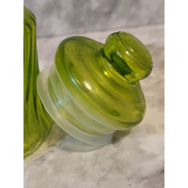 Vintage Green Glass Apothecary Jar With Optic Swirl For Sale - Image 11 of 13