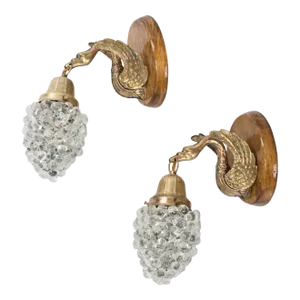 1950s Brass Swan Sconces With Murano Glass Shades- a Pair