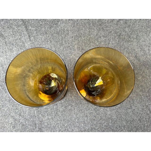Denby-Milnor Sweden Vintage Mid-Century Modern Amber Brown Glass Denby Avanti Goblets a Pair For Sale - Image 4 of 9