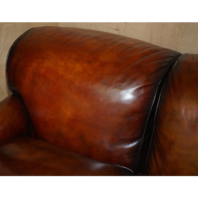 Metal 1 of 4 Hand Dyed Brown Leather Howards & Son Style Sofa Part of Suite For Sale - Image 7 of 18