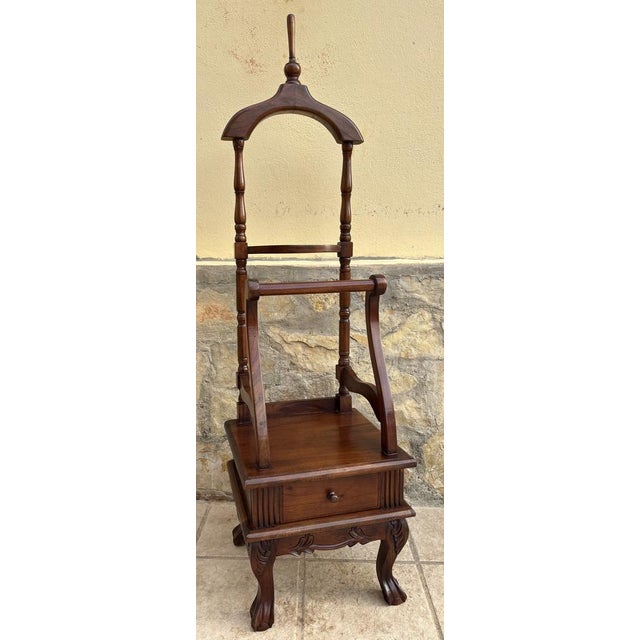 Antique English Chippendale Hardwood Valet Stand with One Drawer, 1890s For Sale - Image 10 of 17