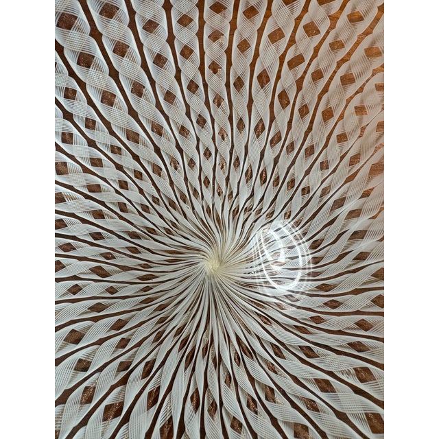 Mid-Century Modern Vintage Murano Zanfrico Latticino White Gold Ribbon Centerpiece Bowl For Sale - Image 3 of 8