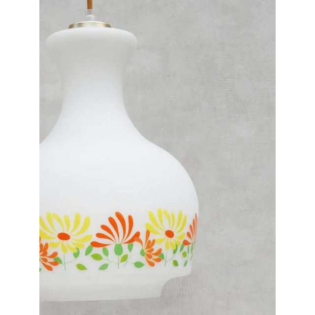 French Opaline Glass Flower Pendant Light, 1970 For Sale - Image 7 of 10