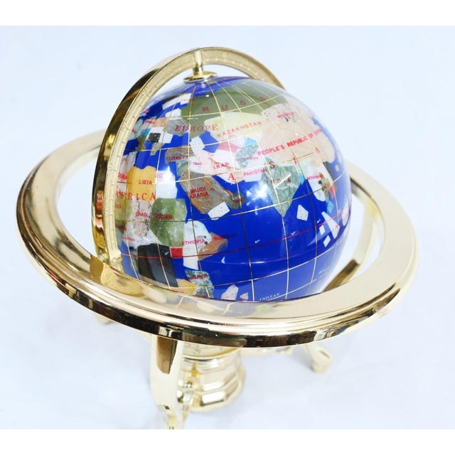Table Top World Globe in Lapis and Brass For Sale - Image 6 of 9