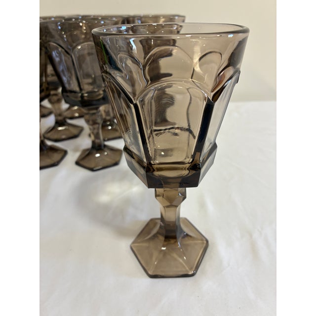 Vintage Fostoria Smoke Glass Goblets, Octagonal Paneled Design - Set of 12 For Sale In Oklahoma City - Image 6 of 9