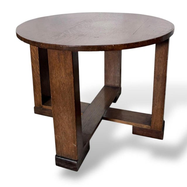 Arts & Crafts Oak Circular Low Table, 1890s For Sale - Image 5 of 9