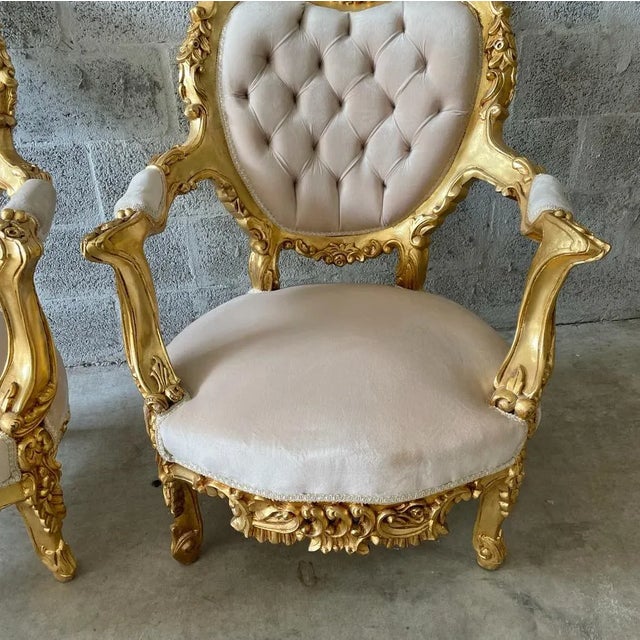 2020s French Rococo Style Beige Velvet Chair For Sale - Image 5 of 7