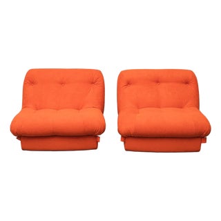 Orange Fabric Armchairs, 1970s, Set of 2 For Sale